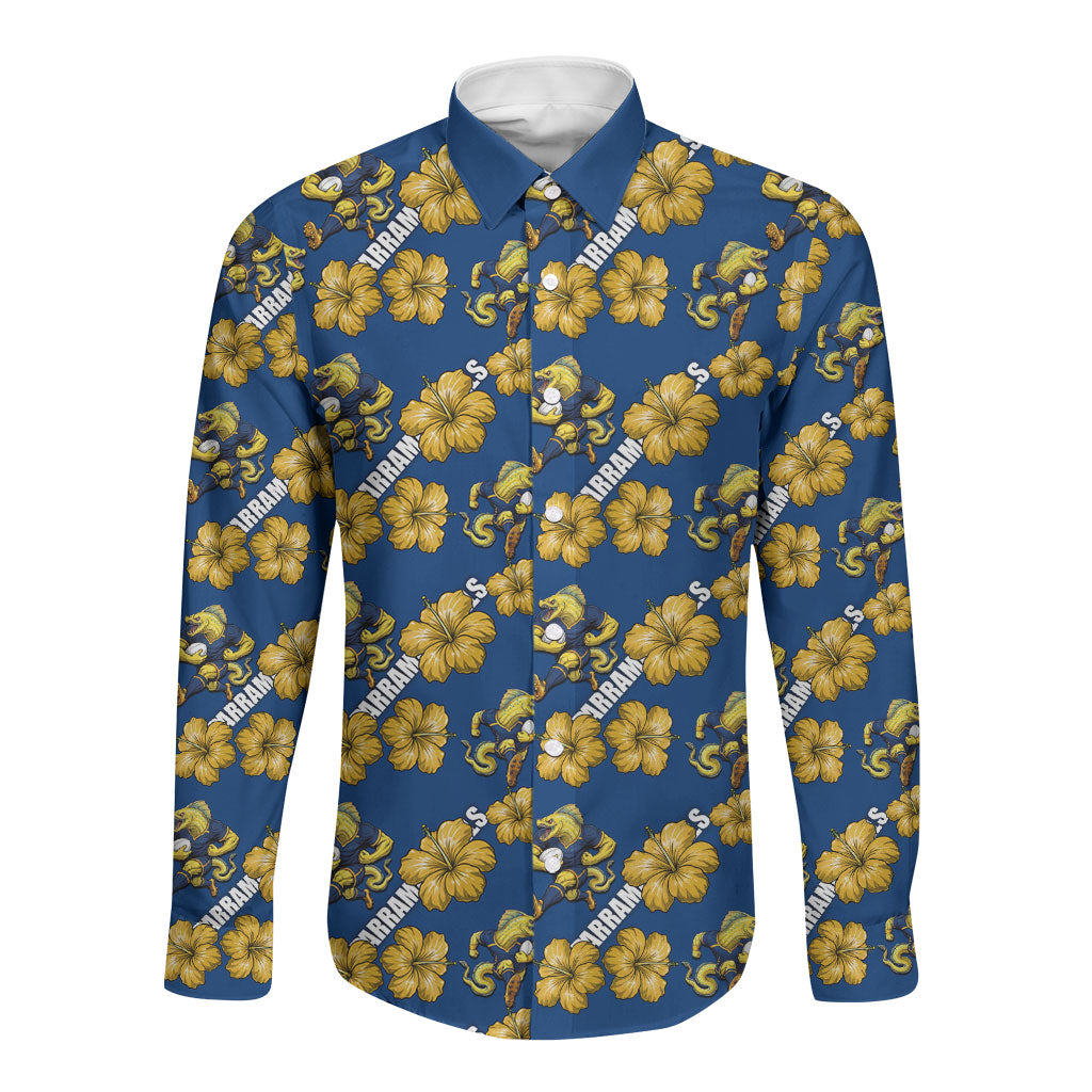 Parramatta Eels Long Sleeve Button Shirt Tropical Hibiscus Floral Seamless Rugby Mascot