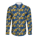 Parramatta Eels Long Sleeve Button Shirt Tropical Hibiscus Floral Seamless Rugby Mascot