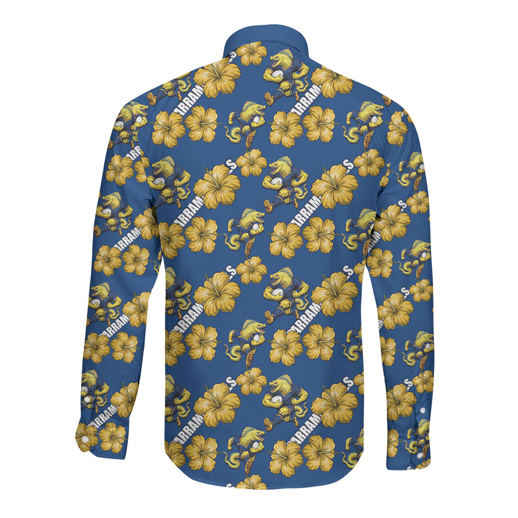 Parramatta Eels Long Sleeve Button Shirt Tropical Hibiscus Floral Seamless Rugby Mascot