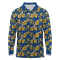 Parramatta Eels Long Sleeve Polo Shirt Tropical Hibiscus Floral Seamless Rugby Mascot