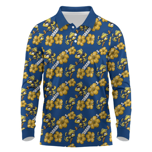 Parramatta Eels Long Sleeve Polo Shirt Tropical Hibiscus Floral Seamless Rugby Mascot