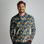 Parramatta Eels Long Sleeve Polo Shirt Tropical Hibiscus Floral Seamless Rugby Mascot