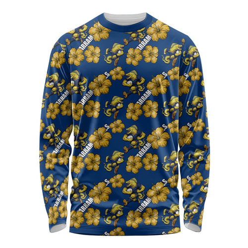 Parramatta Eels Long Sleeve Shirt Tropical Hibiscus Floral Seamless Rugby Mascot
