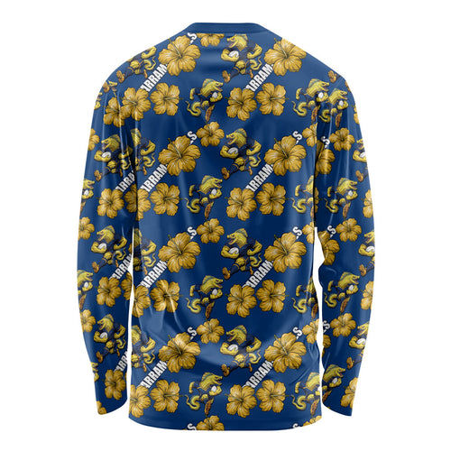 Parramatta Eels Long Sleeve Shirt Tropical Hibiscus Floral Seamless Rugby Mascot