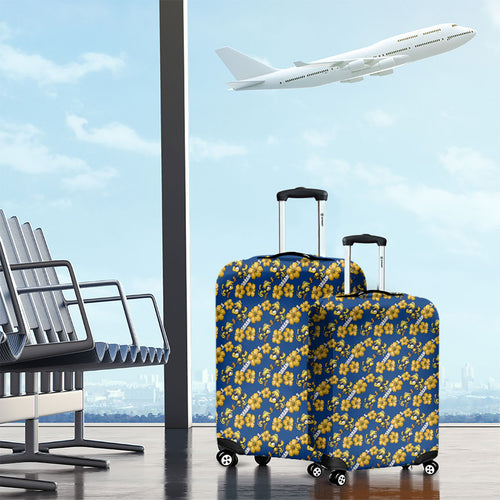 Parramatta Eels Luggage Cover Tropical Hibiscus Floral Seamless Rugby Mascot
