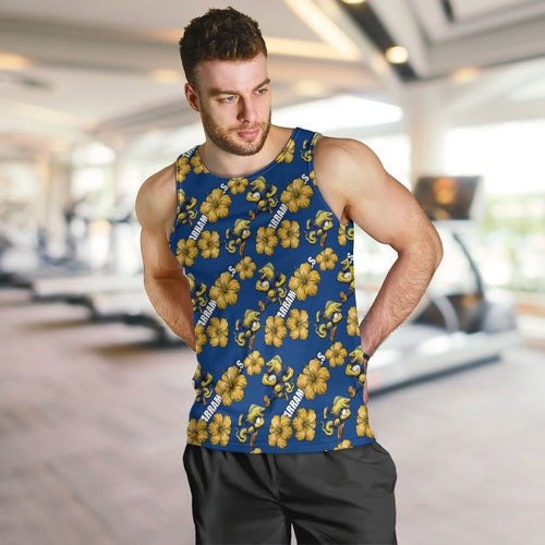 Parramatta Eels Men Tank Top Tropical Hibiscus Floral Seamless Rugby Mascot