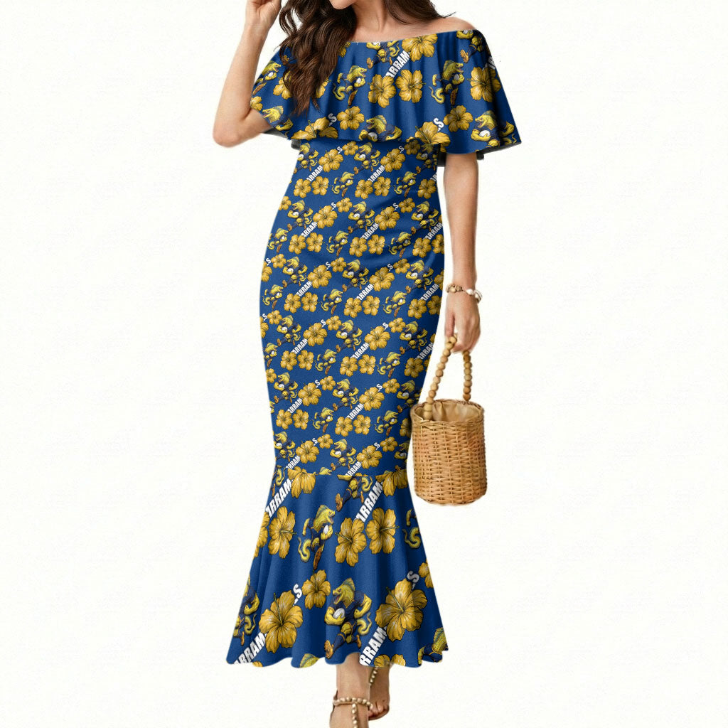 Parramatta Eels Mermaid Dress Tropical Hibiscus Floral Seamless Rugby Mascot