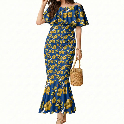 Parramatta Eels Mermaid Dress Tropical Hibiscus Floral Seamless Rugby Mascot