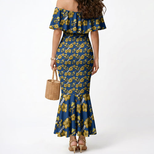 Parramatta Eels Mermaid Dress Tropical Hibiscus Floral Seamless Rugby Mascot
