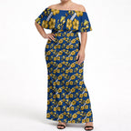 Parramatta Eels Off Shoulder Maxi Dress Tropical Hibiscus Floral Seamless Rugby Mascot