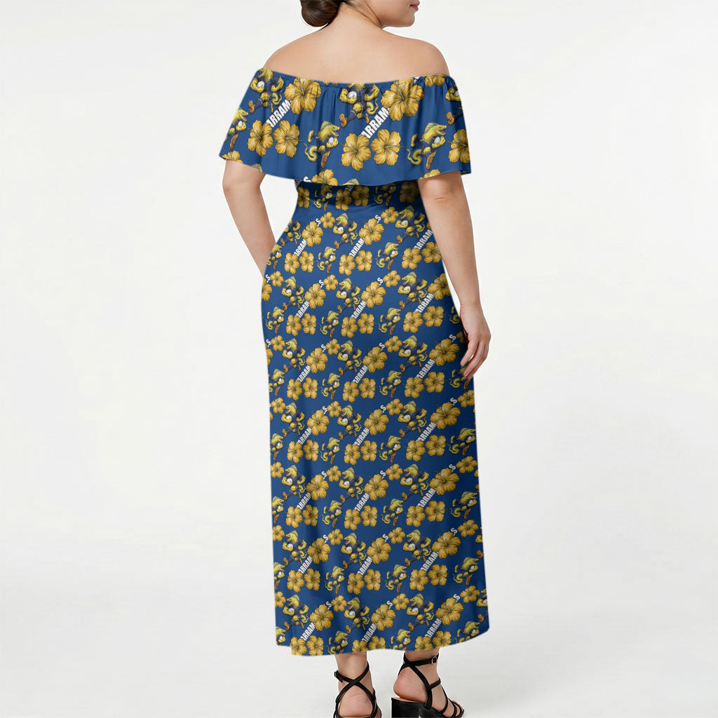 Parramatta Eels Off Shoulder Maxi Dress Tropical Hibiscus Floral Seamless Rugby Mascot