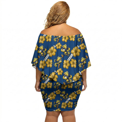 Parramatta Eels Off Shoulder Short Dress Tropical Hibiscus Floral Seamless Rugby Mascot