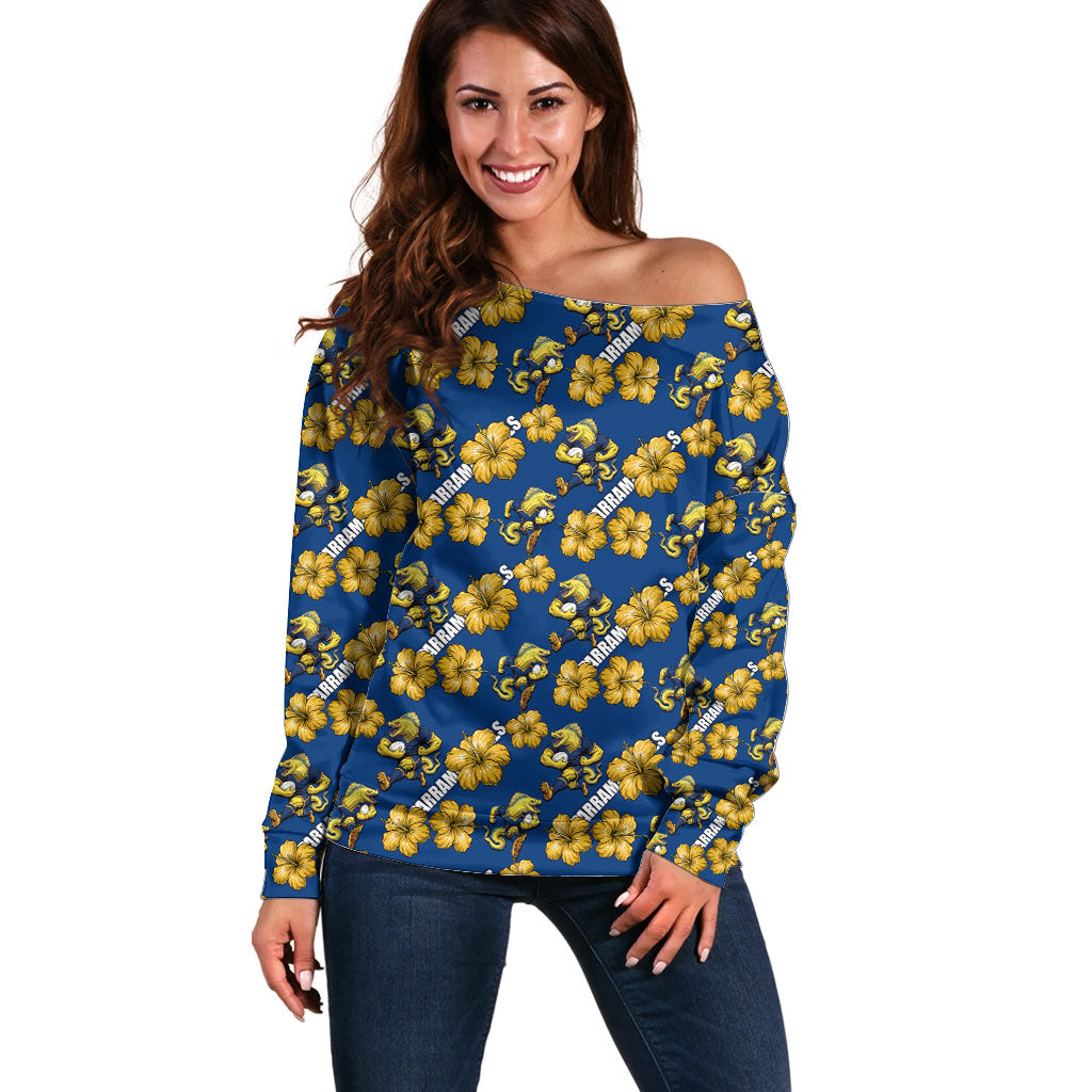 Parramatta Eels Off Shoulder Sweater Tropical Hibiscus Floral Seamless Rugby Mascot