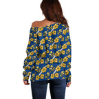 Parramatta Eels Off Shoulder Sweater Tropical Hibiscus Floral Seamless Rugby Mascot
