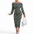 Parramatta Eels Off The Shoulder Long Sleeve Dress Tropical Hibiscus Floral Seamless Rugby Mascot