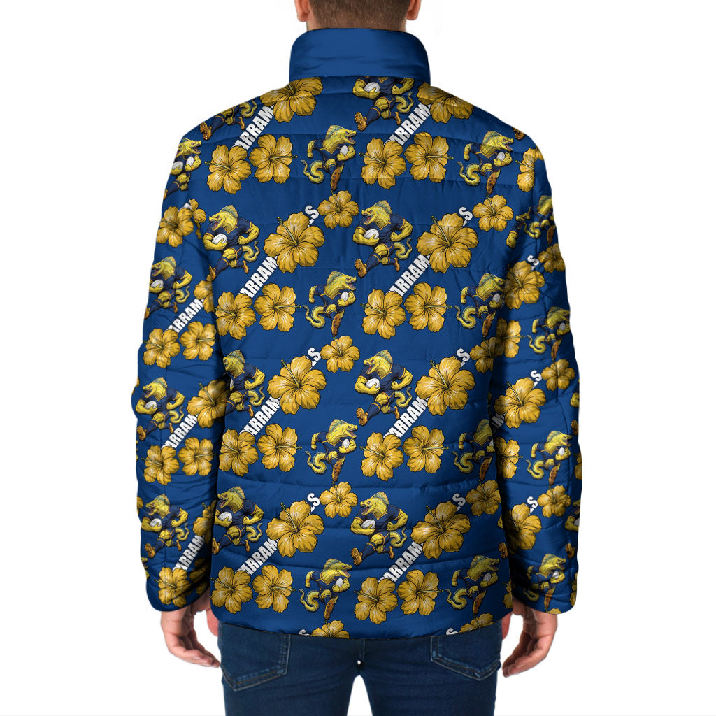 Parramatta Eels Padded Jacket Tropical Hibiscus Floral Seamless Rugby Mascot