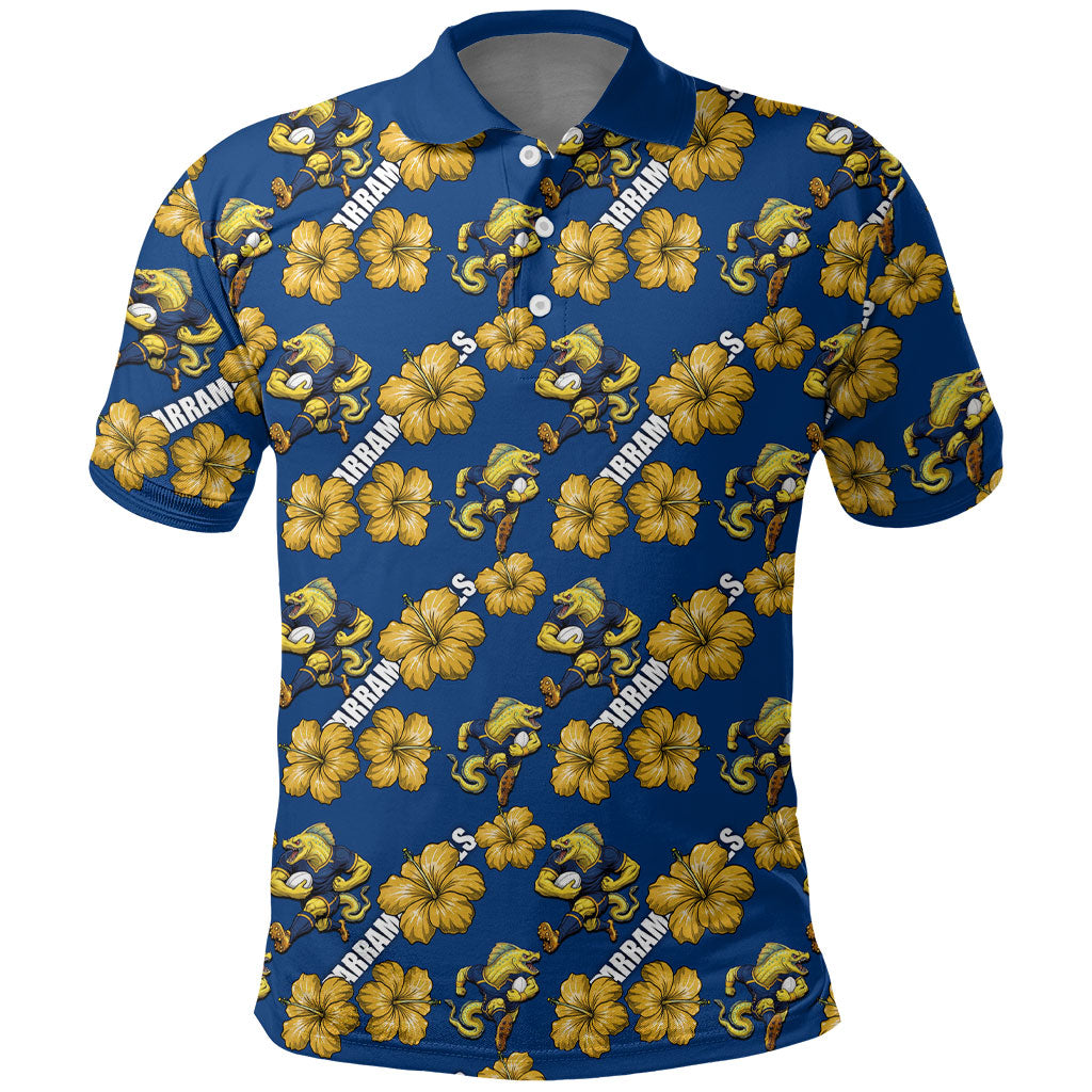Parramatta Eels Polo Shirt Tropical Hibiscus Floral Seamless Rugby Mascot