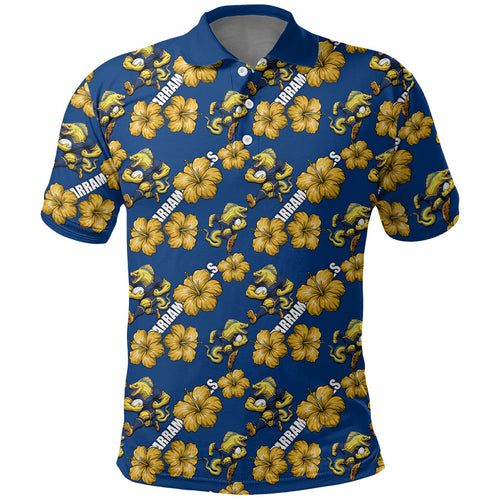 Parramatta Eels Polo Shirt Tropical Hibiscus Floral Seamless Rugby Mascot