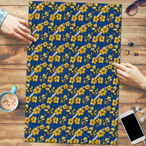Parramatta Eels Puzzle Tropical Hibiscus Floral Seamless Rugby Mascot