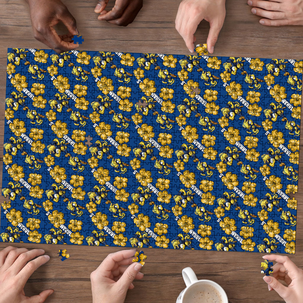 Parramatta Eels Puzzle Tropical Hibiscus Floral Seamless Rugby Mascot