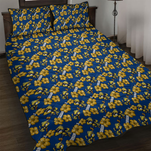 Parramatta Eels Quilt Bed Set Tropical Hibiscus Floral Seamless Rugby Mascot