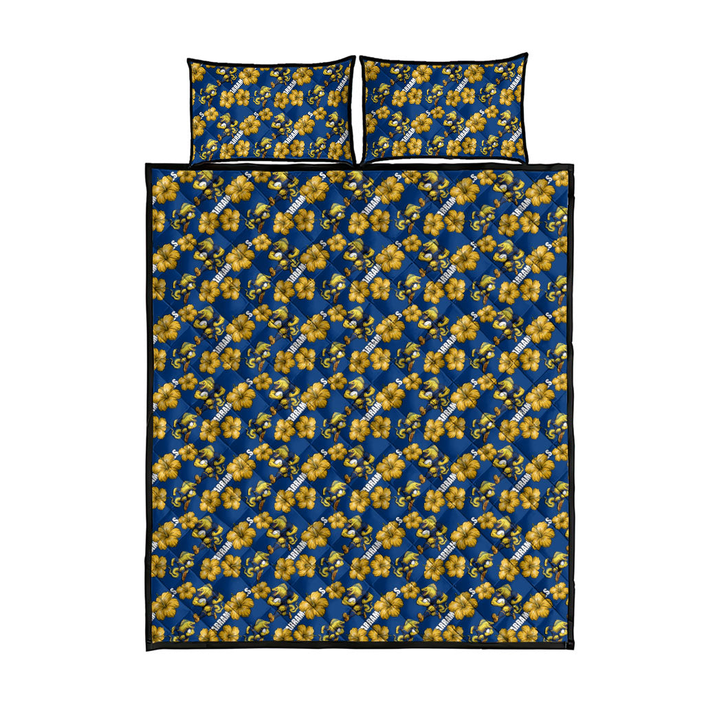 Parramatta Eels Quilt Bed Set Tropical Hibiscus Floral Seamless Rugby Mascot