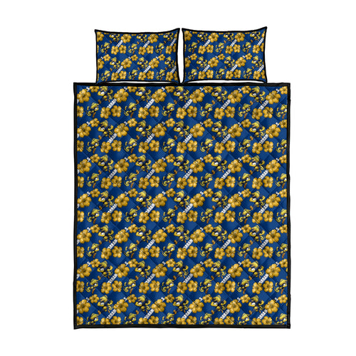 Parramatta Eels Quilt Bed Set Tropical Hibiscus Floral Seamless Rugby Mascot