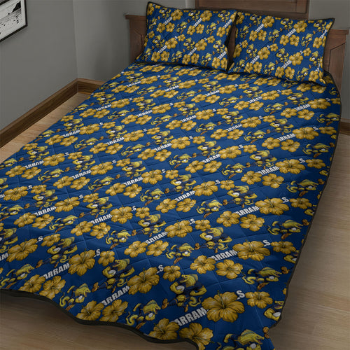 Parramatta Eels Quilt Bed Set Tropical Hibiscus Floral Seamless Rugby Mascot