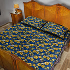Parramatta Eels Quilt Bed Set Tropical Hibiscus Floral Seamless Rugby Mascot