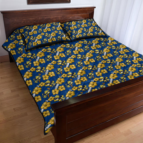 Parramatta Eels Quilt Bed Set Tropical Hibiscus Floral Seamless Rugby Mascot
