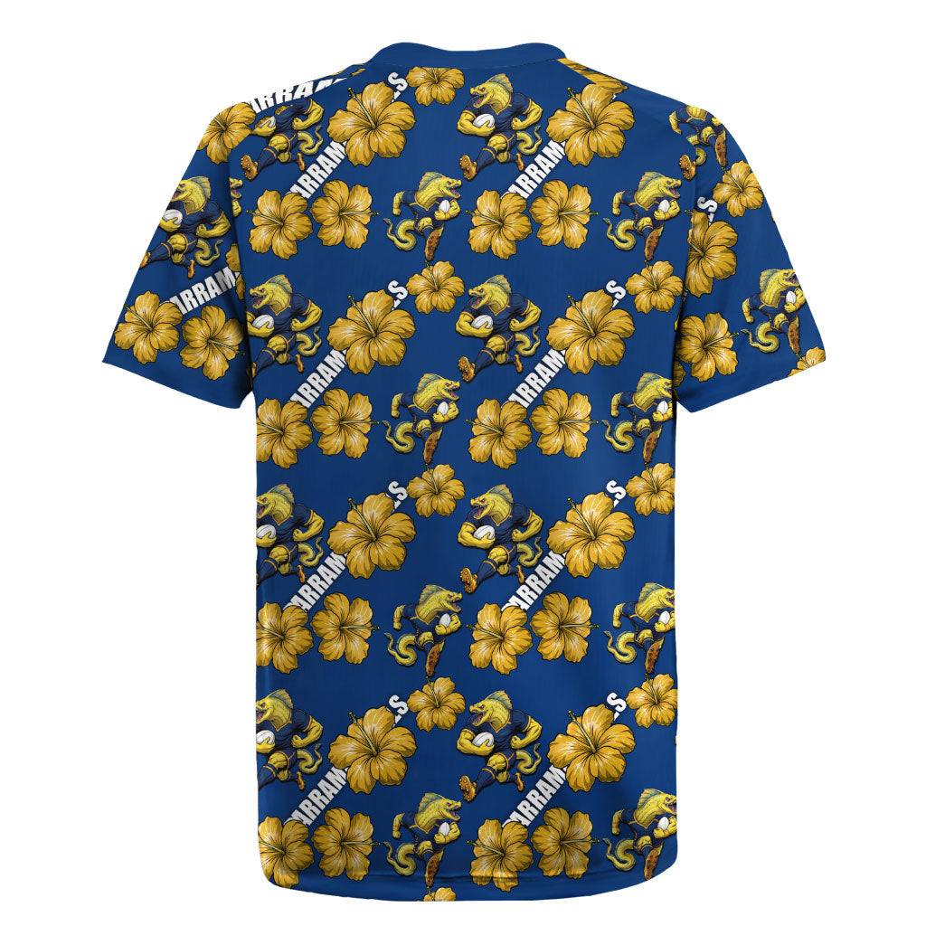Parramatta Eels Rugby Jersey Tropical Hibiscus Floral Seamless Rugby Mascot