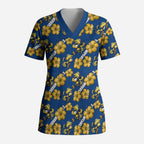 Parramatta Eels Scrub Top Tropical Hibiscus Floral Seamless Rugby Mascot