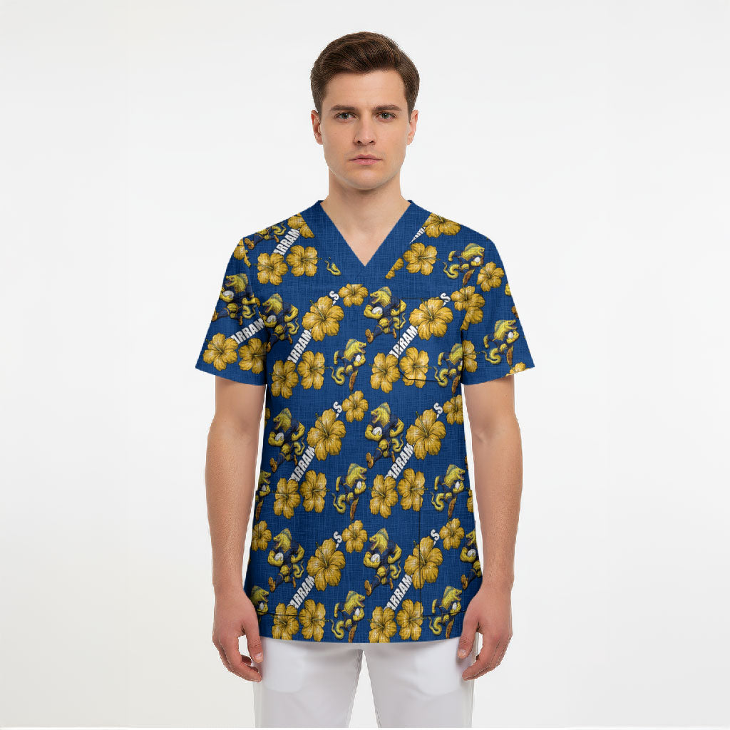 Parramatta Eels Scrub Top Tropical Hibiscus Floral Seamless Rugby Mascot
