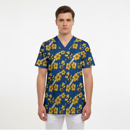 Parramatta Eels Scrub Top Tropical Hibiscus Floral Seamless Rugby Mascot