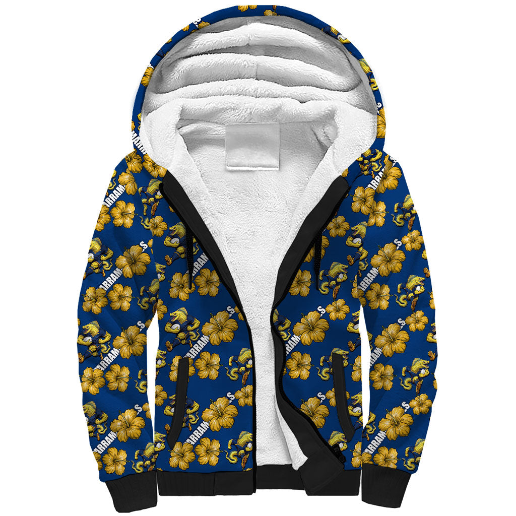 Parramatta Eels Sherpa Hoodie Tropical Hibiscus Floral Seamless Rugby Mascot