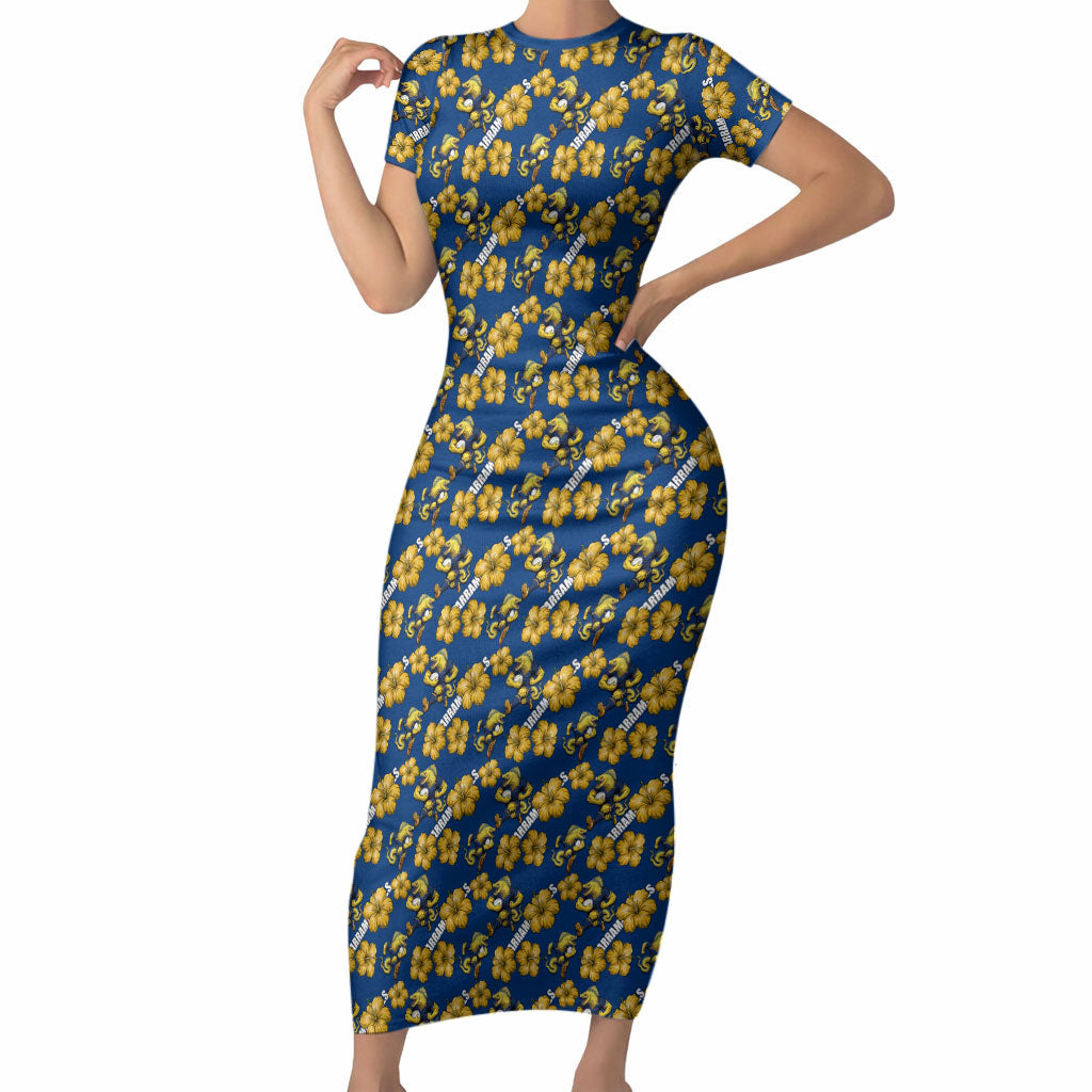 Parramatta Eels Short Sleeve Bodycon Dress Tropical Hibiscus Floral Seamless Rugby Mascot