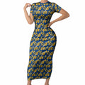 Parramatta Eels Short Sleeve Bodycon Dress Tropical Hibiscus Floral Seamless Rugby Mascot