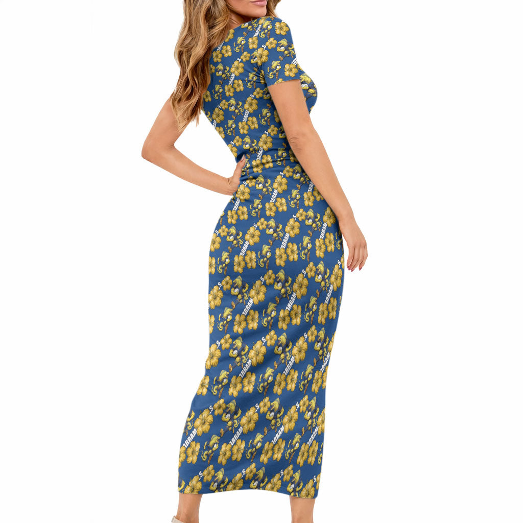 Parramatta Eels Short Sleeve Bodycon Dress Tropical Hibiscus Floral Seamless Rugby Mascot