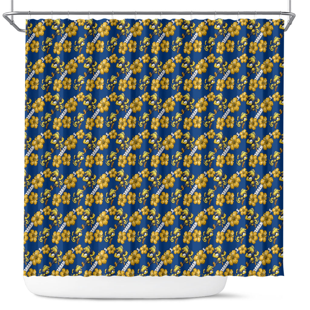 Parramatta Eels Shower Curtain Tropical Hibiscus Floral Seamless Rugby Mascot