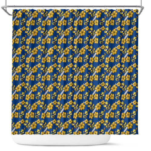 Parramatta Eels Shower Curtain Tropical Hibiscus Floral Seamless Rugby Mascot