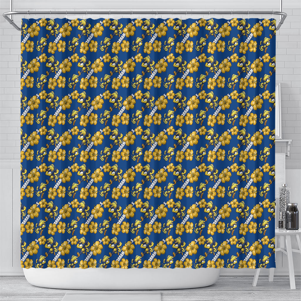 Parramatta Eels Shower Curtain Tropical Hibiscus Floral Seamless Rugby Mascot