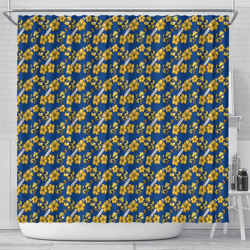 Parramatta Eels Shower Curtain Tropical Hibiscus Floral Seamless Rugby Mascot