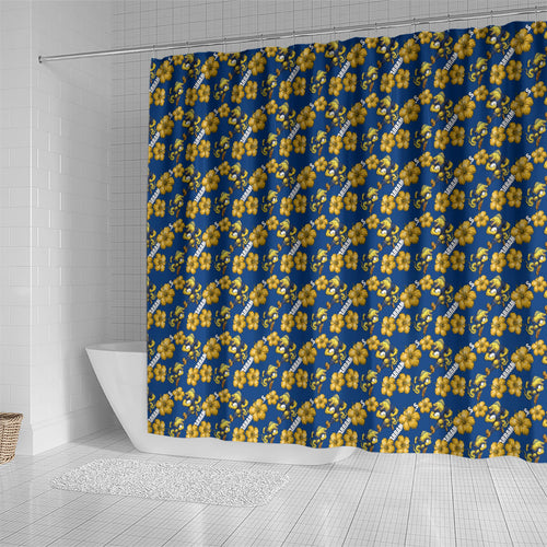 Parramatta Eels Shower Curtain Tropical Hibiscus Floral Seamless Rugby Mascot