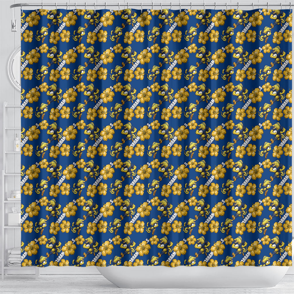 Parramatta Eels Shower Curtain Tropical Hibiscus Floral Seamless Rugby Mascot