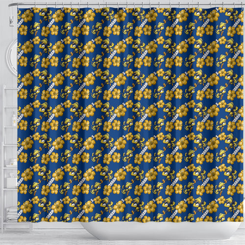 Parramatta Eels Shower Curtain Tropical Hibiscus Floral Seamless Rugby Mascot