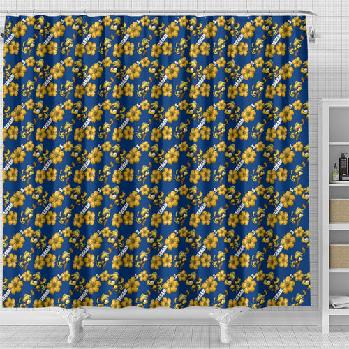 Parramatta Eels Shower Curtain Tropical Hibiscus Floral Seamless Rugby Mascot