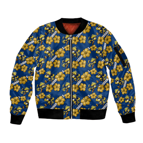 Parramatta Eels Sleeve Zip Bomber Jacket Tropical Hibiscus Floral Seamless Rugby Mascot