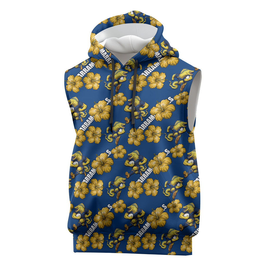 Parramatta Eels Sleeveless Hoodie Tropical Hibiscus Floral Seamless Rugby Mascot
