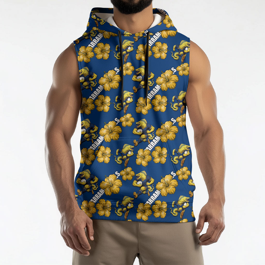 Parramatta Eels Sleeveless Hoodie Tropical Hibiscus Floral Seamless Rugby Mascot