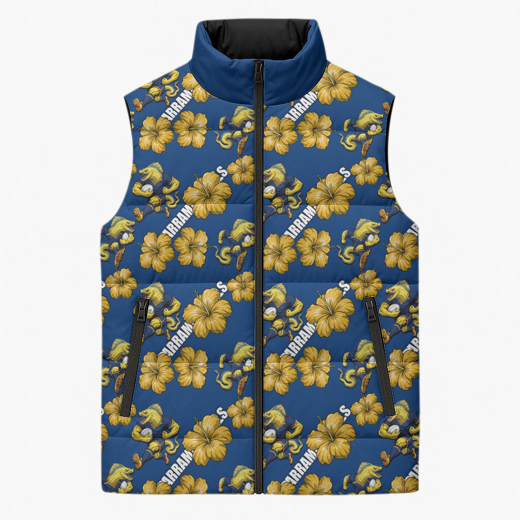 Parramatta Eels Sleeveless Puffer Jacket Tropical Hibiscus Floral Seamless Rugby Mascot